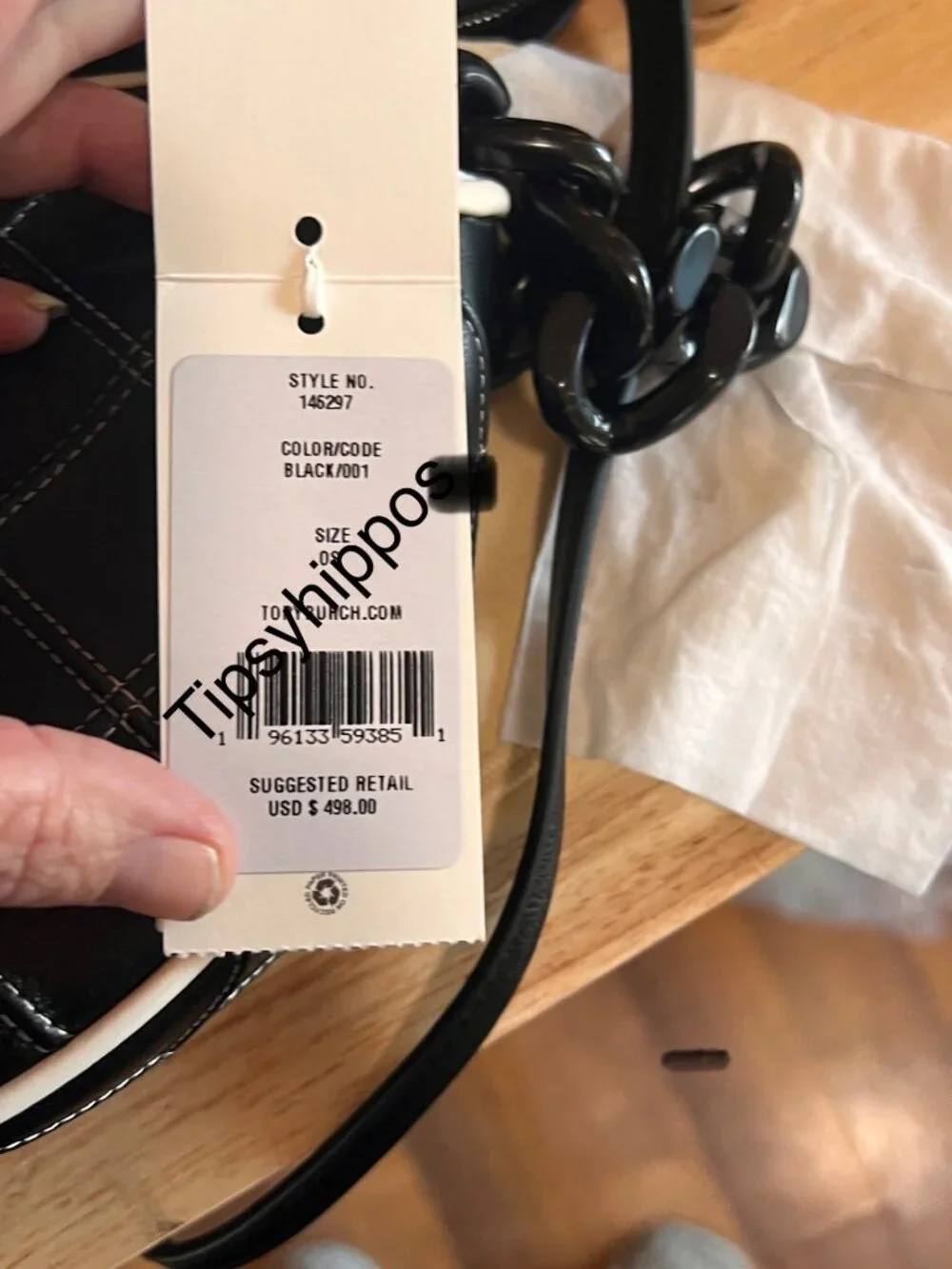 NEW WITH TAGS!  Authentic Tory Burch Black and White 1/2 Moon Fleming Handbag